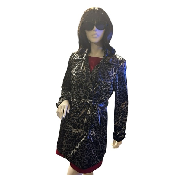 Calvin Klein Black and Gray Animal Print Double Breasted Rain Jacket Size M - Picture 2 of 5